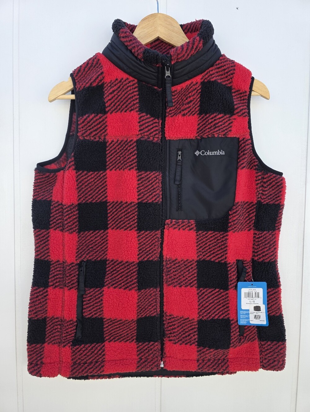 Columbia West Bend Vest Full Zip Fleece Red Black Sherpa Vest Womens Large NWT